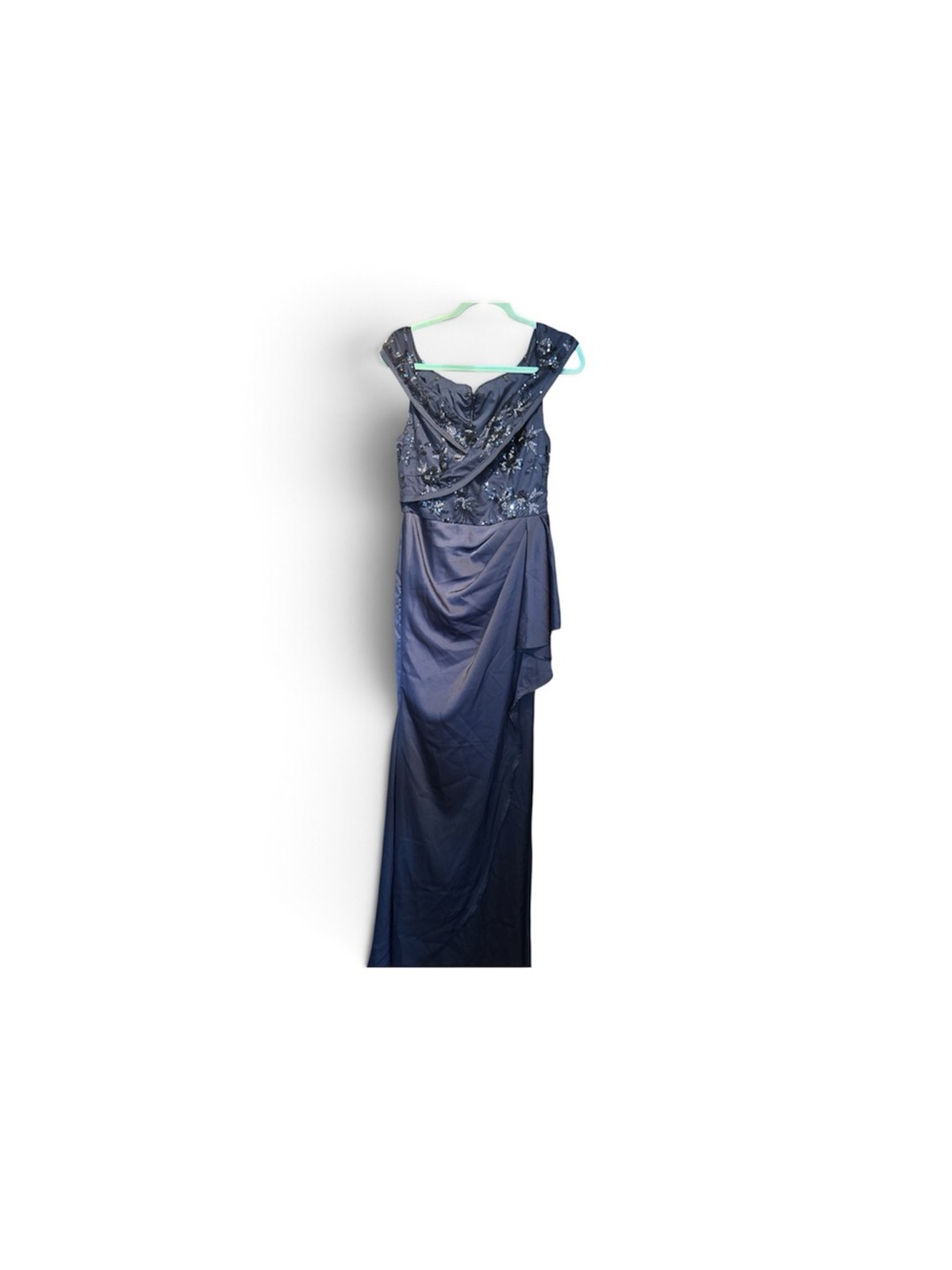 Navy Embellished Maxi Evening Dress with Draped Side